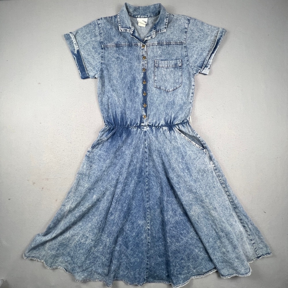 Ransom Denim Dress Women M Blue Acid Wash Button Front Midi 90s Vintage USA
